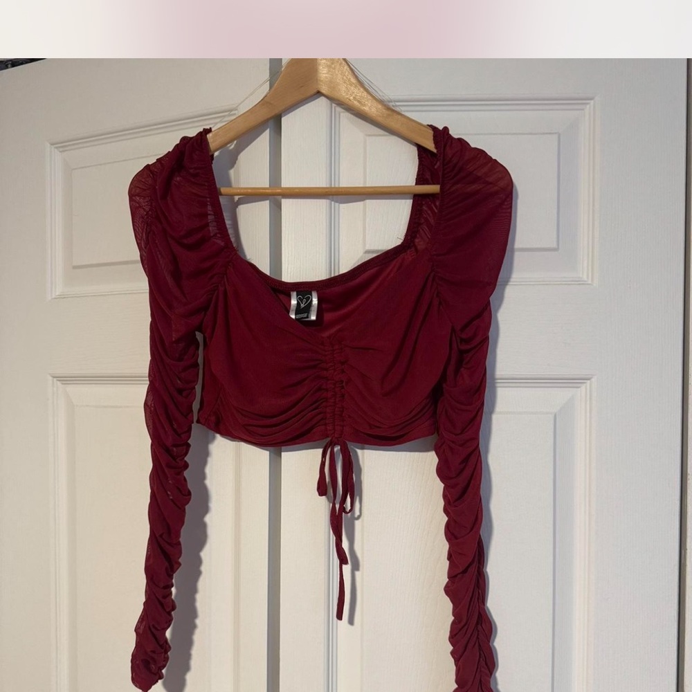 Elegant Ruched Long Sleeve Top - Burgundy